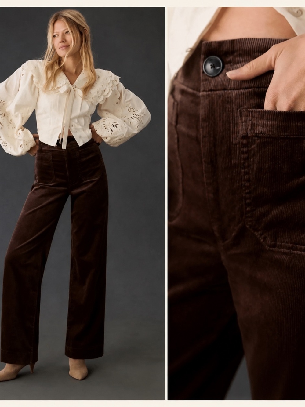 Maeve Colette Corduroy High-Rise Wide-Leg Full-Length Pants Sz 32 NWT